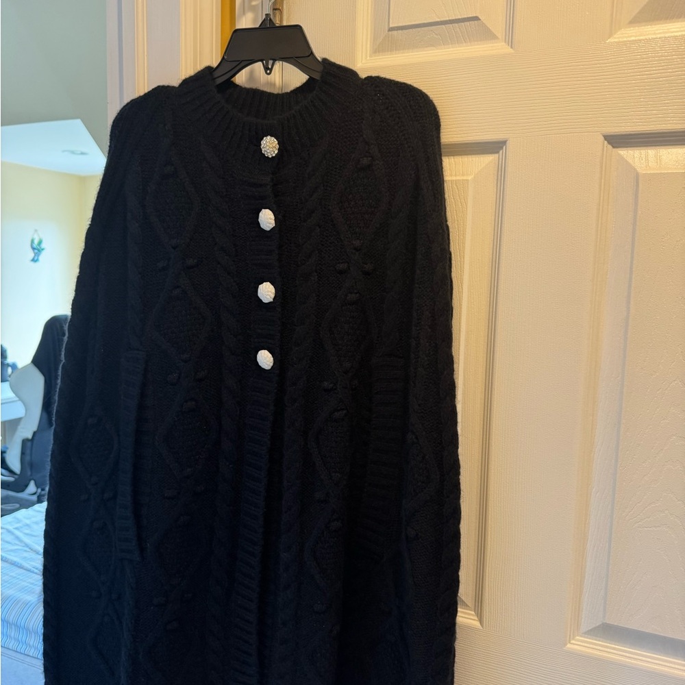 Needle & Thread Black Poncho with Pearl Buttons